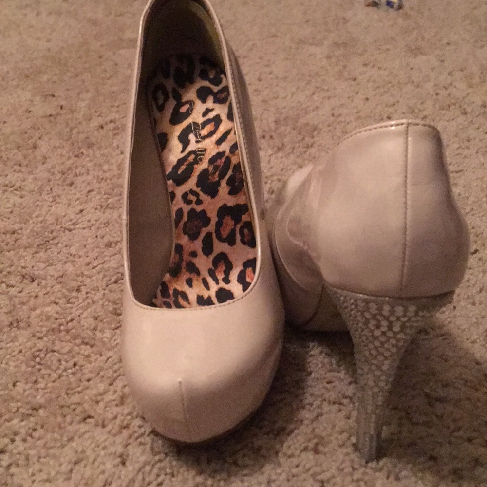 Cream with rhinestone heels